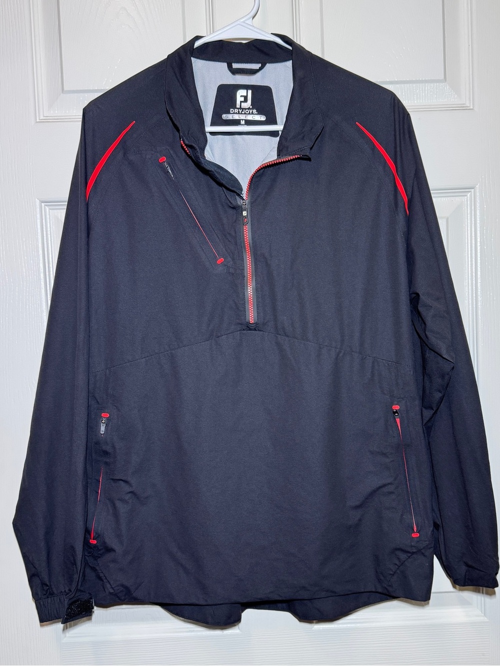 FootJoy DryJoys Select 1/4 Zip Windbreaker Golf Jacket Pullover Black/Red Mens M